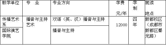 四川音乐学院2017年播音主持专业省外招生